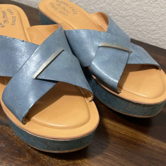 Kork Ease Cork Wedge Open Toe Leather Slide Platform Blue Sandals Sz 9 - Picture 3 of 17